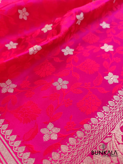 Magenta Pink Floral Buti Jaal Jamewar Weaved Banarasi Soft Mashru Silk Saree