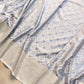 Grey Geometric Pattern Jamewar Weaved Banarasi Soft Mashru Silk Saree