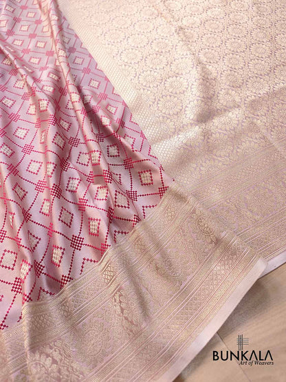 Pastel Baby Pink Geometric Pattern Jamewar Weaved Banarasi Soft Mashru Silk Saree