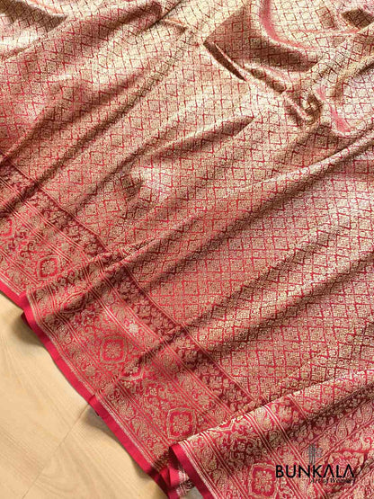 Reddish Maroon Brocade Weaved Banarasi Mashru Silk Saree