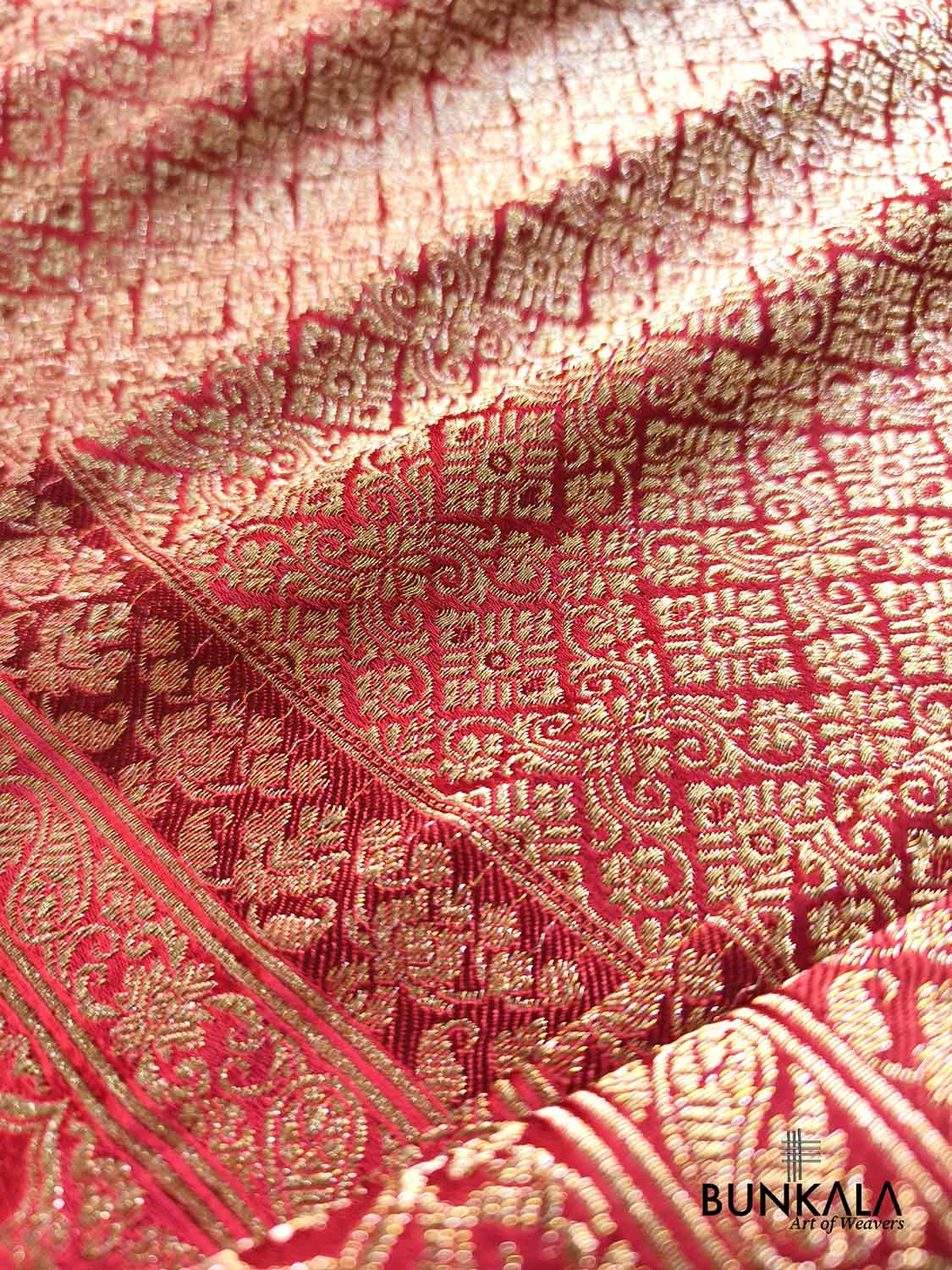 Reddish Maroon Brocade Weaved Banarasi Mashru Silk Saree