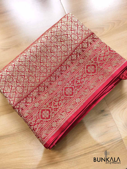 Reddish Maroon Brocade Weaved Banarasi Mashru Silk Saree