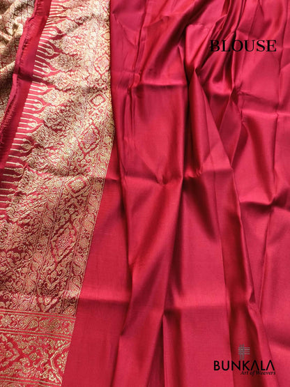 Reddish Maroon Brocade Weaved Banarasi Mashru Silk Saree