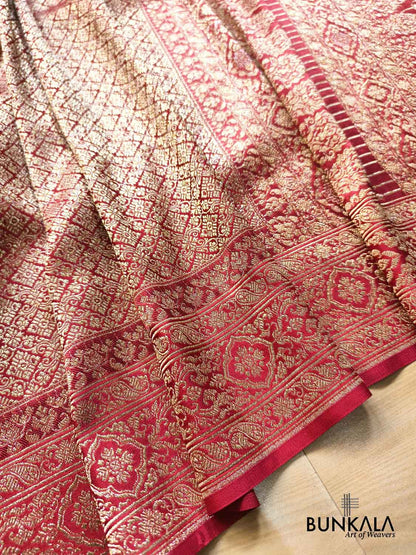 Reddish Maroon Brocade Weaved Banarasi Mashru Silk Saree