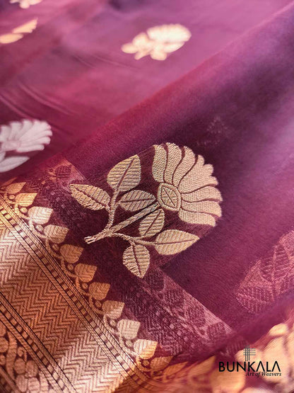Burgundy Maroon Sona Rupa Floral Buta Handloom Banarasi Pure Organza Silk Saree