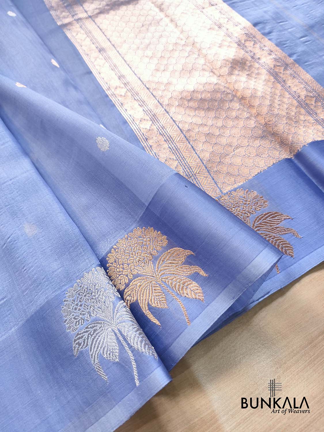 Pastel Blue Sona Rupa Small Buti Handloom Banarasi Pure Organza Silk Saree