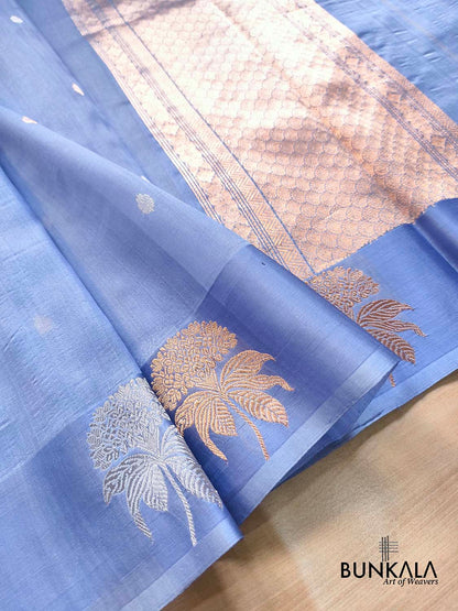 Pastel Blue Sona Rupa Small Buti Handloom Banarasi Pure Organza Silk Saree