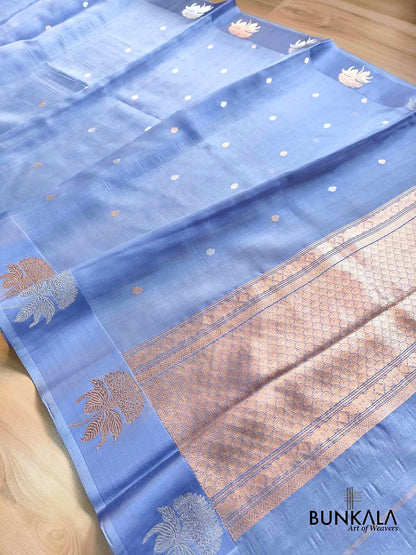 Pastel Blue Sona Rupa Small Buti Handloom Banarasi Pure Organza Silk Saree