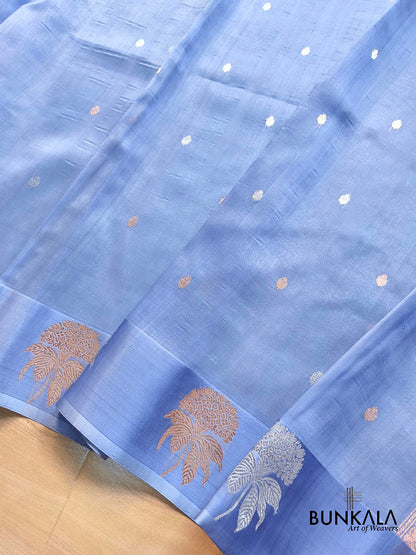 Pastel Blue Sona Rupa Small Buti Handloom Banarasi Pure Organza Silk Saree