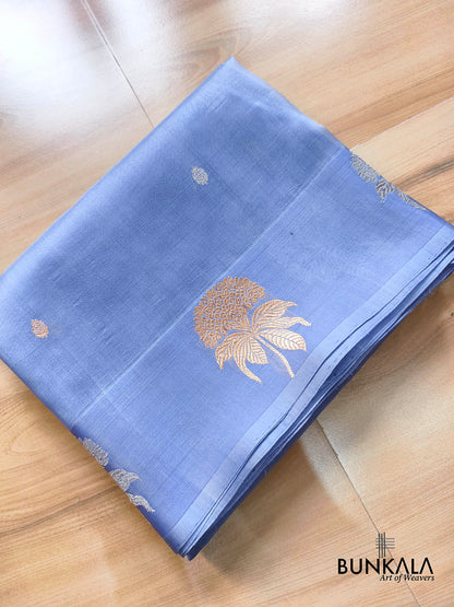 Pastel Blue Sona Rupa Small Buti Handloom Banarasi Pure Organza Silk Saree