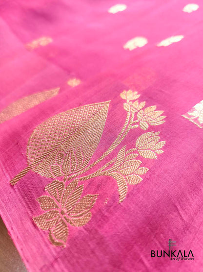 Gazri Pink Sona Zari Buti Handloom Banarasi Pure Organza Silk Saree