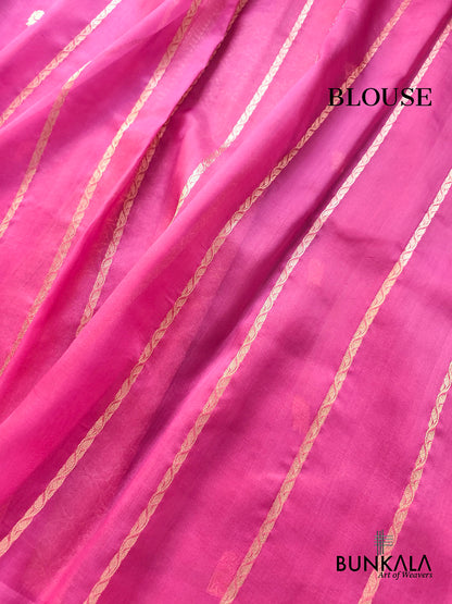 Gazri Pink Sona Zari Buti Handloom Banarasi Pure Organza Silk Saree