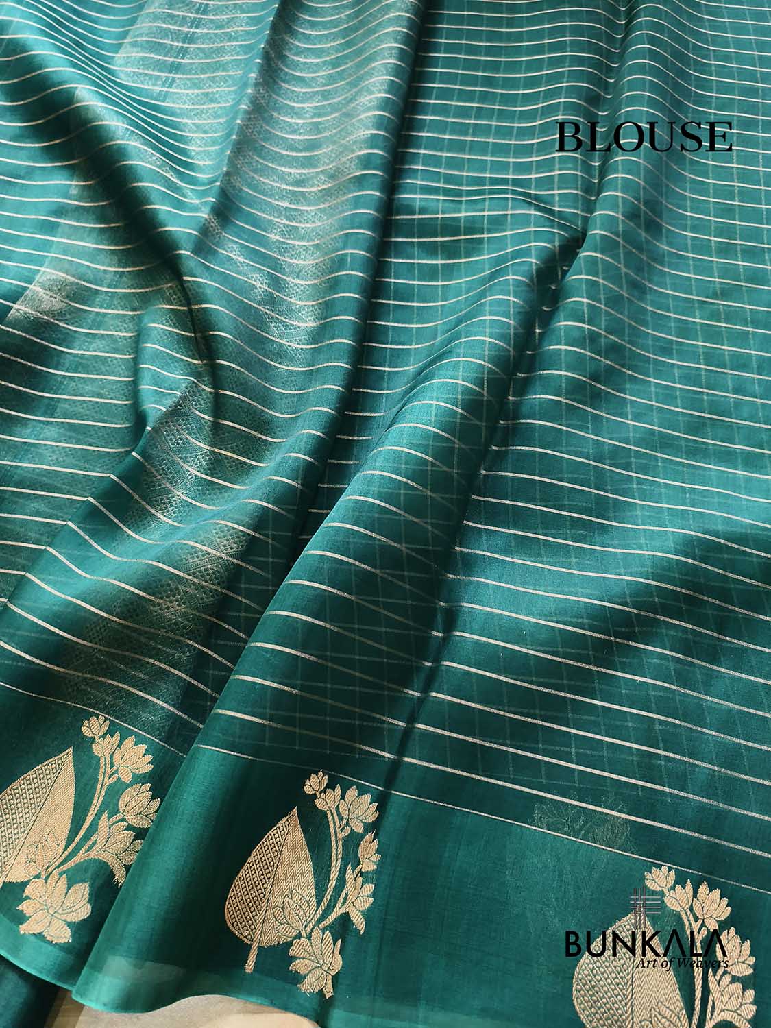 Bottle Green Big Checks Handloom Kadwa Border Banarasi Pure Organza Silk Saree