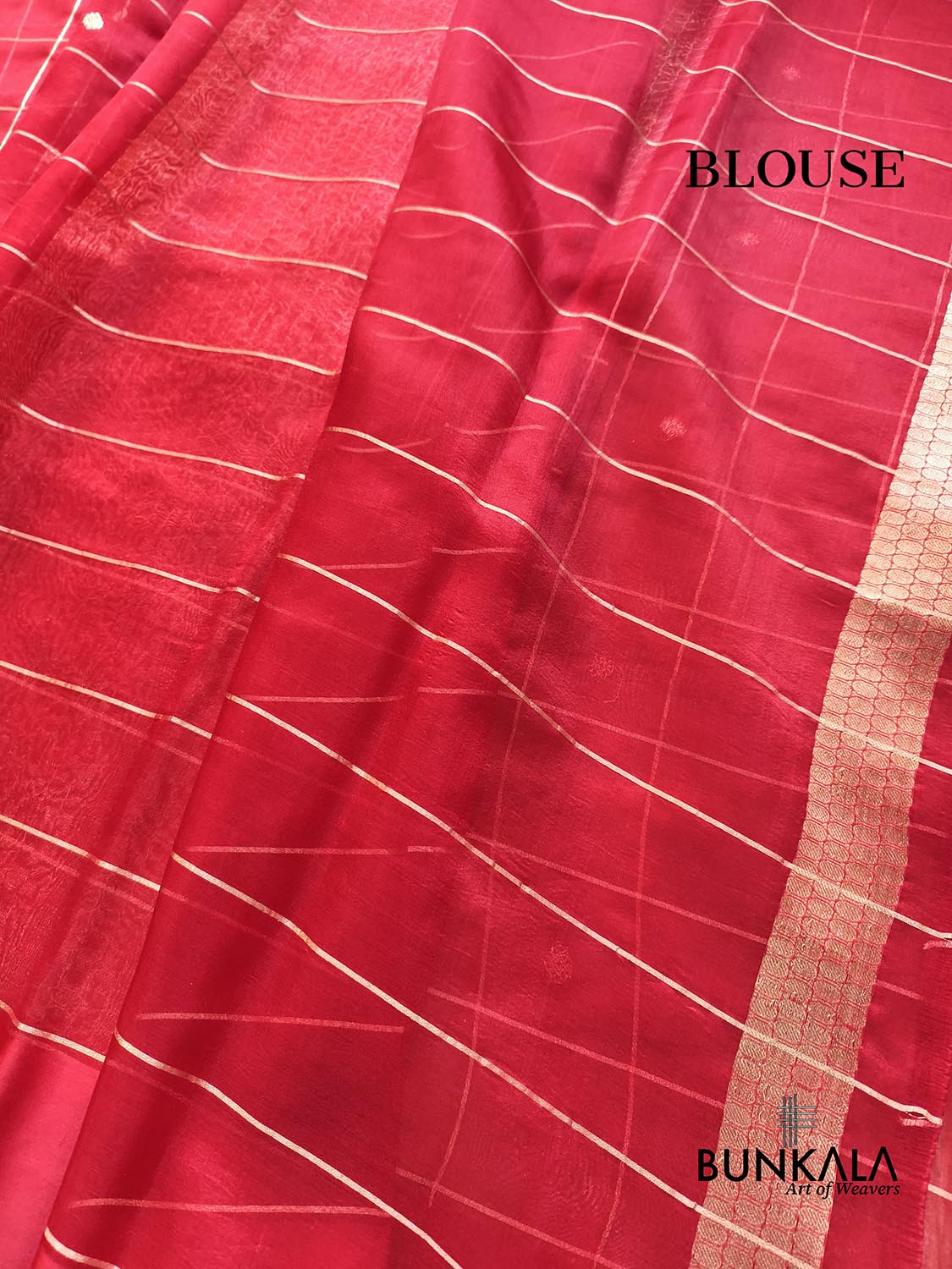 Blood Red Big Checks Handweaved Kadwa Buti Banarasi Pure Organza Silk Saree