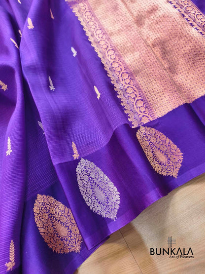 Purple Sona Rupa Zari Handweaved Kadwa Buti Banarasi Pure Organza Silk Saree with Stylish Border