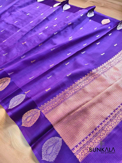 Purple Sona Rupa Zari Handweaved Kadwa Buti Banarasi Pure Organza Silk Saree with Stylish Border