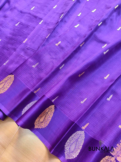 Purple Sona Rupa Zari Handweaved Kadwa Buti Banarasi Pure Organza Silk Saree with Stylish Border