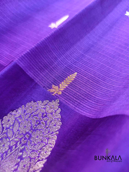 Purple Sona Rupa Zari Handweaved Kadwa Buti Banarasi Pure Organza Silk Saree with Stylish Border