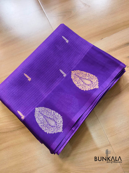Purple Sona Rupa Zari Handweaved Kadwa Buti Banarasi Pure Organza Silk Saree with Stylish Border