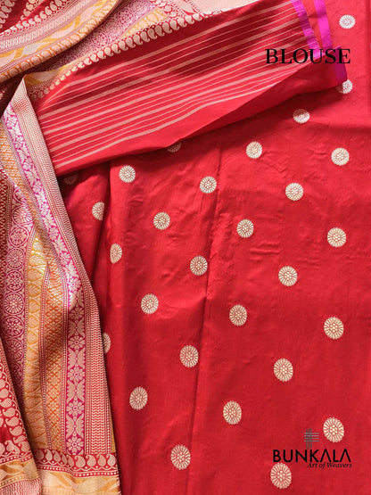 Beige Golden Multi Border Round Buti Kadwa Handweaved Banarasi Pure Tissue Silk Saree