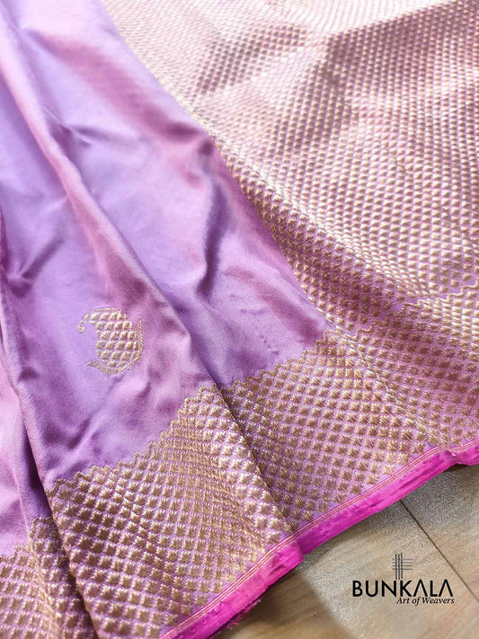 Lavender Ektara Designer Border Paisley Buta Kadwa Handloom Banarasi Pure Katan Silk Saree