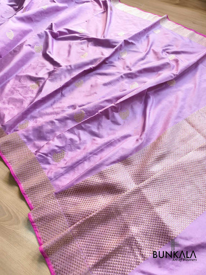 Lavender Ektara Designer Border Paisley Buta Kadwa Handloom Banarasi Pure Katan Silk Saree