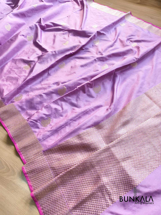 Lavender Ektara Designer Border Paisley Buta Kadwa Handloom Banarasi Pure Katan Silk Saree