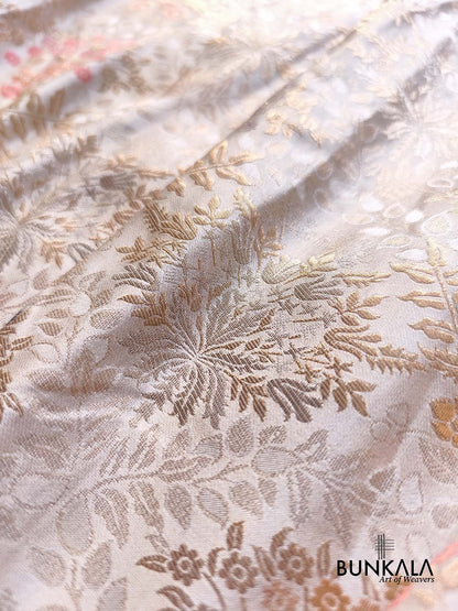 Ivory Brocade Floral Meenakari Weaved Banarasi Mashru Silk Saree