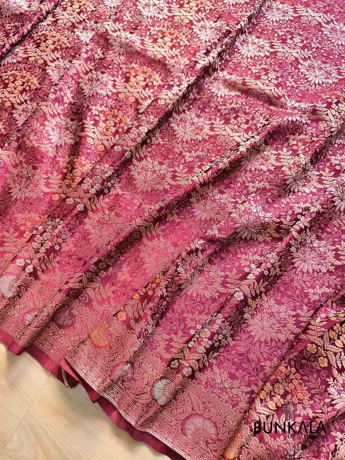 Burgundy Brocade Floral Meenakari Weaved Banarasi Mashru Silk Saree