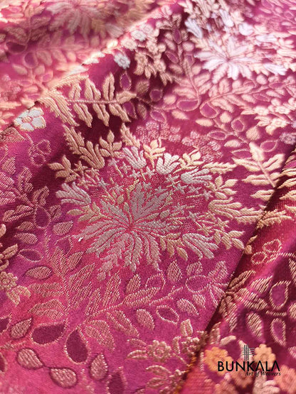Burgundy Brocade Floral Meenakari Weaved Banarasi Mashru Silk Saree