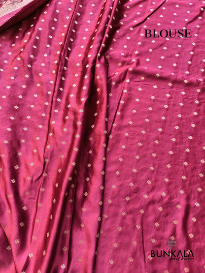 Burgundy Brocade Floral Meenakari Weaved Banarasi Mashru Silk Saree
