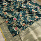 Bottle Green Pure Katan Silk Kadwa Handweaved Meenakari Jangla Design Banarasi Saree