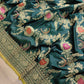 Bottle Green Pure Katan Silk Kadwa Handweaved Meenakari Jangla Design Banarasi Saree