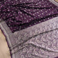 Deep Purple Soft Mashru Silk Jamewar Weaved Floral Jaal Design Banarasi Saree