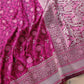 Magenta Pink Soft Mashru Silk Jamewar Weaved Floral Jaal Design Banarasi Saree
