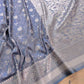 Grey Soft Mashru Silk Jamewar Weaved Floral Jaal Design Banarasi Saree