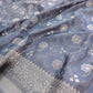 Grey Soft Mashru Silk Jamewar Weaved Floral Jaal Design Banarasi Saree