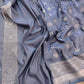 Grey Soft Mashru Silk Jamewar Weaved Floral Jaal Design Banarasi Saree