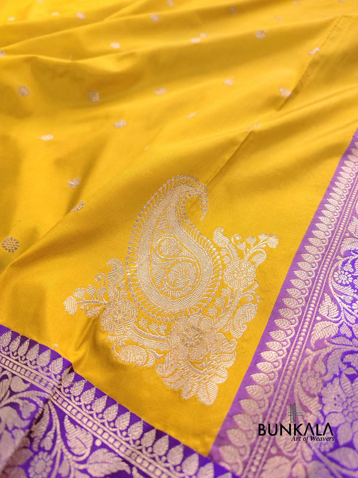 Shop Mustard Yellow Koniya Handweaved Banarasi Pure Katan Silk Saree ...