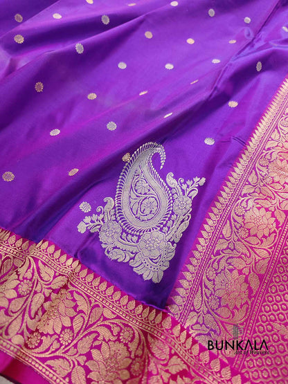 Purple Koniya Kadwa Buti Handweaved Banarasi Pure Katan Silk Saree