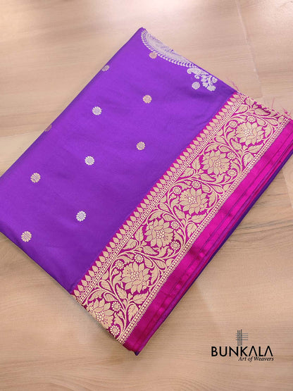 Purple Koniya Kadwa Buti Handweaved Banarasi Pure Katan Silk Saree