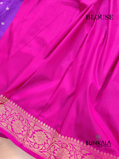 Purple Koniya Kadwa Buti Handweaved Banarasi Pure Katan Silk Saree