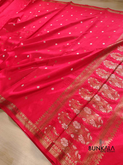 Bridal Red Kadwa Buti Handweaved Banarasi Pure Katan Silk Saree