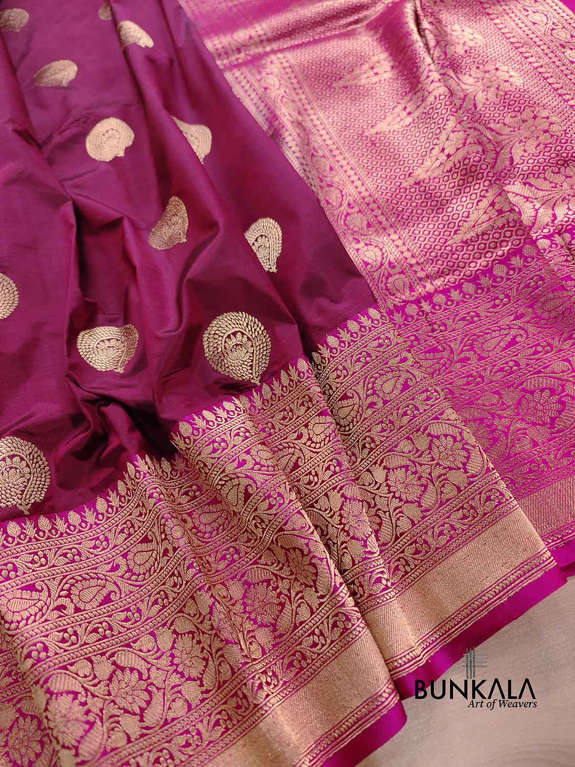 Burgundy Maroon Kadwa Buta Handweaved Banarasi Pure Katan Silk Saree