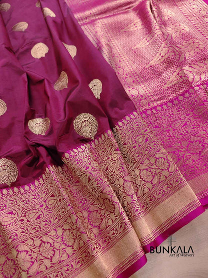 Burgundy Maroon Kadwa Buta Handweaved Banarasi Pure Katan Silk Saree