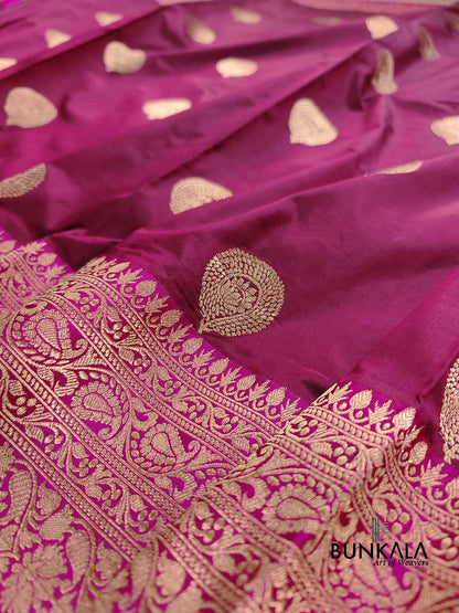 Burgundy Maroon Kadwa Buta Handweaved Banarasi Pure Katan Silk Saree