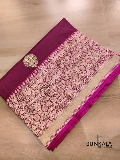 Burgundy Maroon Kadwa Buta Handweaved Banarasi Pure Katan Silk Saree