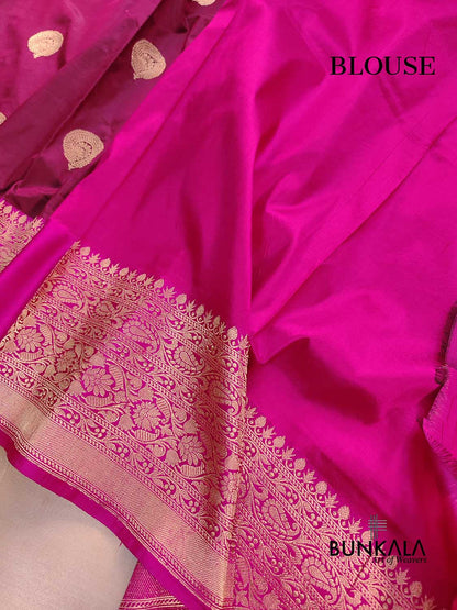 Burgundy Maroon Kadwa Buta Handweaved Banarasi Pure Katan Silk Saree