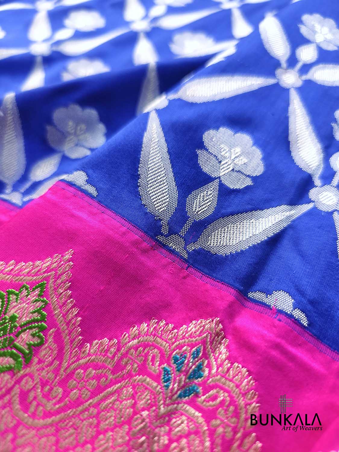 Royal Blue Pink Meenakari Big Border Tanchui Kadwa Hand Weaved Banarasi Pure Katan Silk Saree