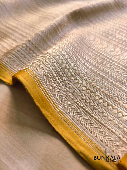 Beige Jamewar Ektara Floral Jaal Handwoven Banarasi Pure Mashru Tissue Silk Saree